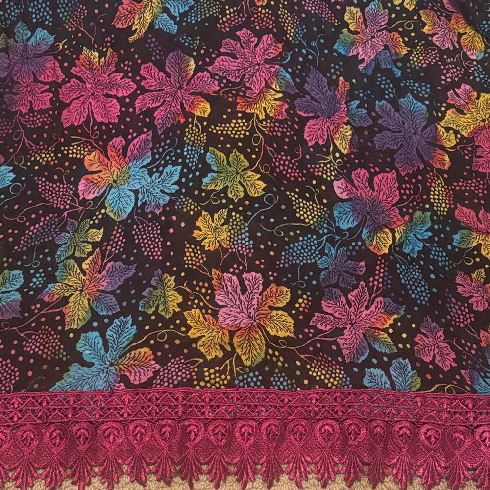 Floral Patterned Dupatta or Scarf/Stole with Lace Trim